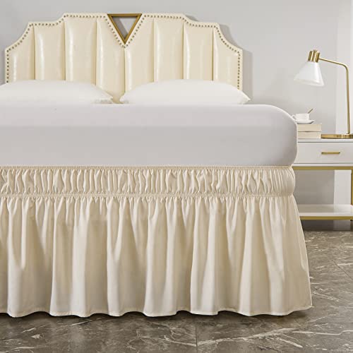 MEILA Wrap Around Bed Skirt Three Fabric Sides Elastic Dust Ruffled 14 Inch Tailored Drop,Easy to Install Fade Resistant-Beige, Queen/King - Image 2