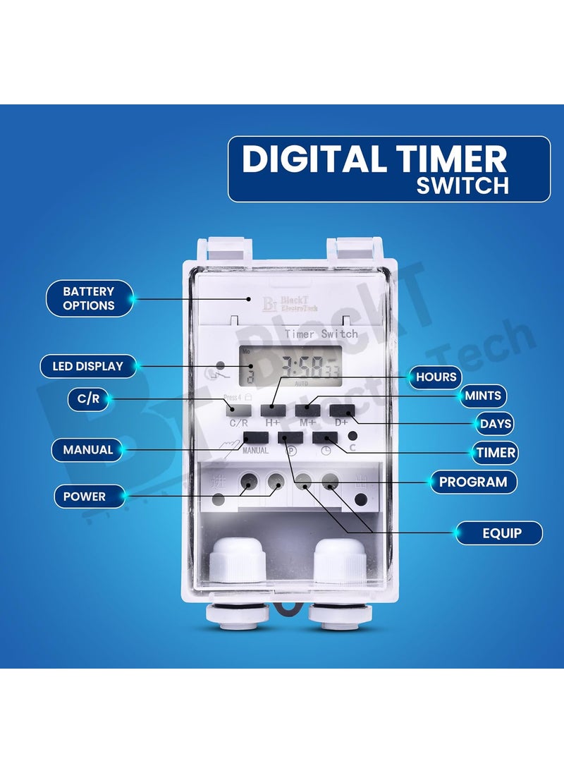 BlackT ElectroTech Blackt Electrotech BT41DW 30Amps 230V Water Proof Digital Timer Switch Relay DIN Rail Programmable Automatic OnOff outdoo Indoor use SinglePhase Waterproof  - Image 3