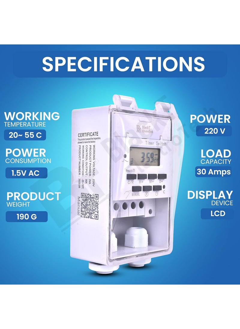 BlackT ElectroTech Blackt Electrotech BT41DW 30Amps 230V Water Proof Digital Timer Switch Relay DIN Rail Programmable Automatic OnOff outdoo Indoor use SinglePhase Waterproof  - Image 2