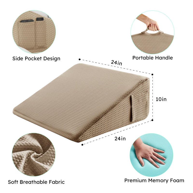 Bedluxe Wedge Pillow, 10 inch Bed Wedge Pillow for Headboard, Pillow Wedge for Acid Reflux Relief, Sleeping, After Surgery, Snoring, Gerd, Triangle Pillow Wedge - Cooling Memory Foam Top, Coffee - Image 5