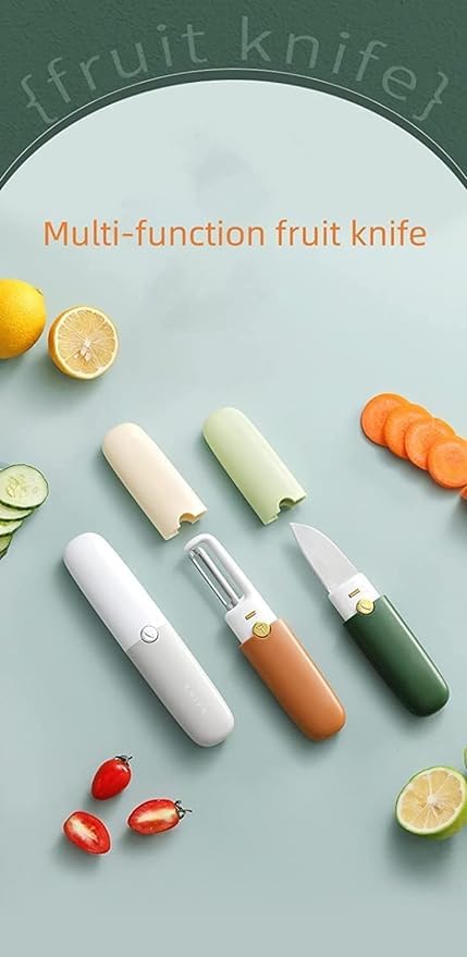 LEKORED Knife Kitchen Knife Potato Peeler with Knife Stainless Steel 2 in 1 Knife and Peeler for Kitchen Travel Knife with case Stainless Steel Bled Multicolor Pack of 1 - Image 3