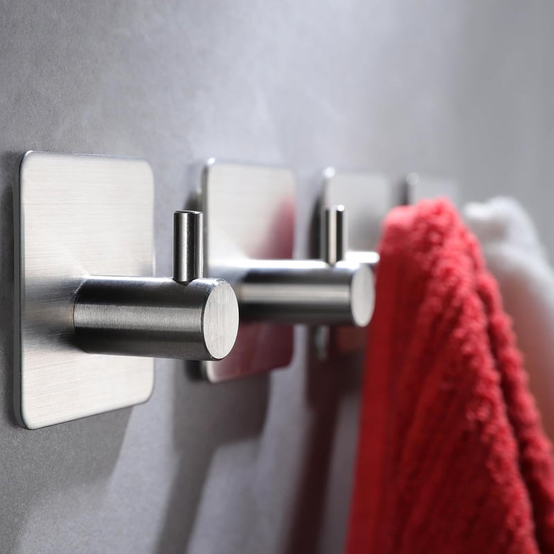 Silver Adhesive Towel Hooks - 4 Pack Stainless Steel Wall Hook for Hanging Towels, Robe, Coat, Heavy Duty Coat Hooks Stick on Bathroom, Kitchen - Image 5