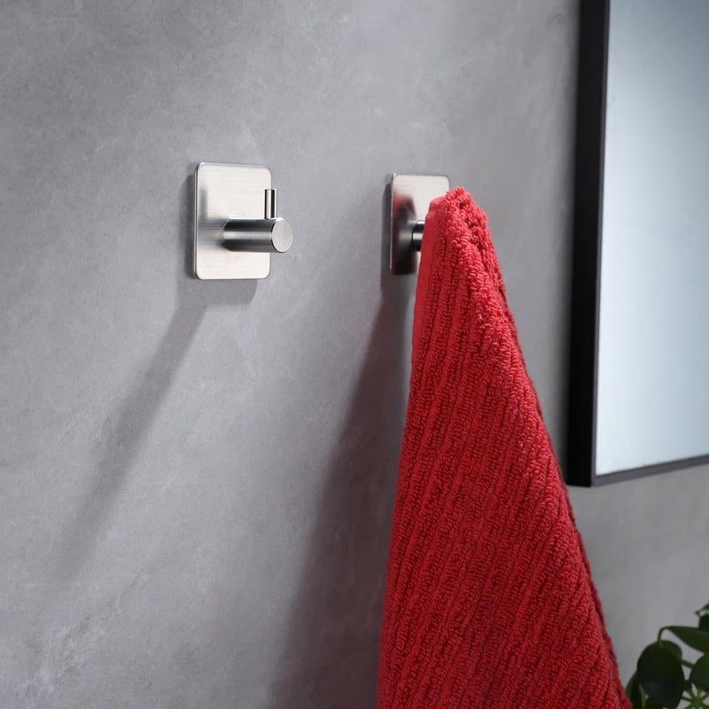 Silver Adhesive Towel Hooks - 4 Pack Stainless Steel Wall Hook for Hanging Towels, Robe, Coat, Heavy Duty Coat Hooks Stick on Bathroom, Kitchen - Image 3