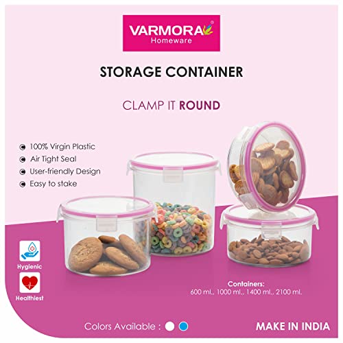 Varmora Plastic Clamp It Round Container | Organised Kitchen | Stackable | Durable | For Pulses, Rice, Dal, Atta, Flour, Cereals, Snacks| 2100Ml |Assorted - Image 2