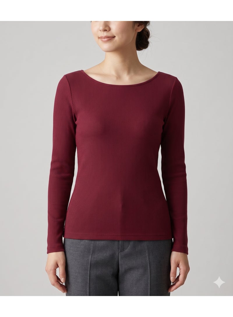 Soft Steps Top Ribbed Long Sleeve Burgundy  – Size L - Image 1