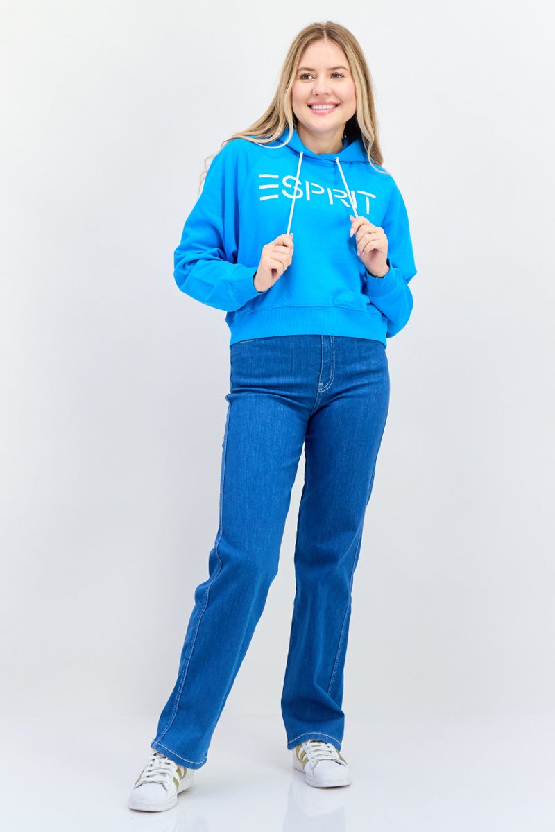 ESPRIT Women Graphic Print Long Sleeves Hoodies, Blue - Image 4