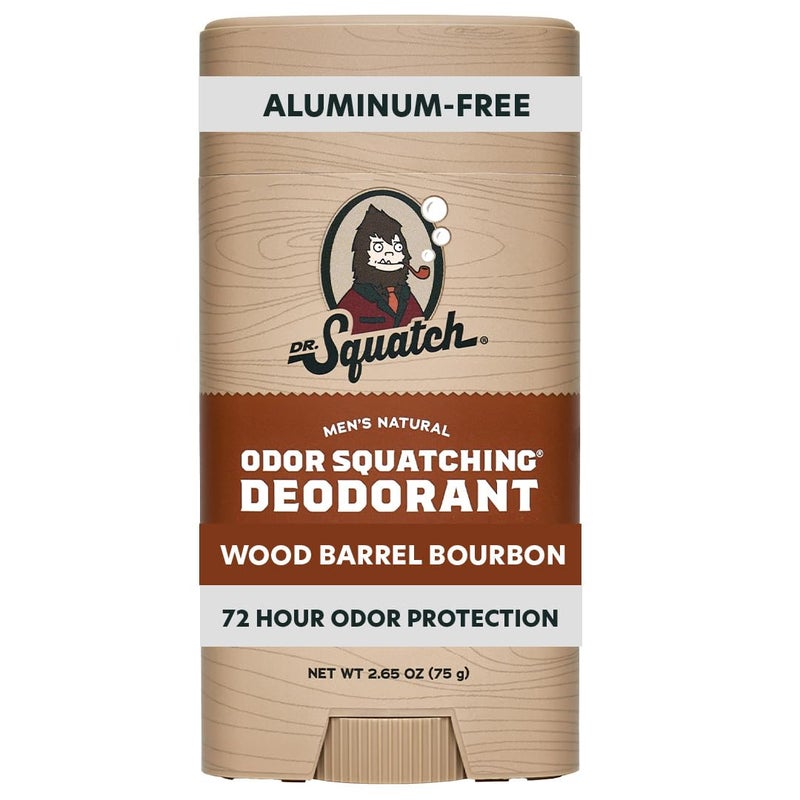 Dr. Squatch Natural Menâ€™s Deodorant â€“ Aluminum Free Natural Deodorant Men with Charcoal & Postbiotics for 72-Hour Odor Protection â€“ Wood Barrel Bourbon, 2.65oz Stick - Image 1