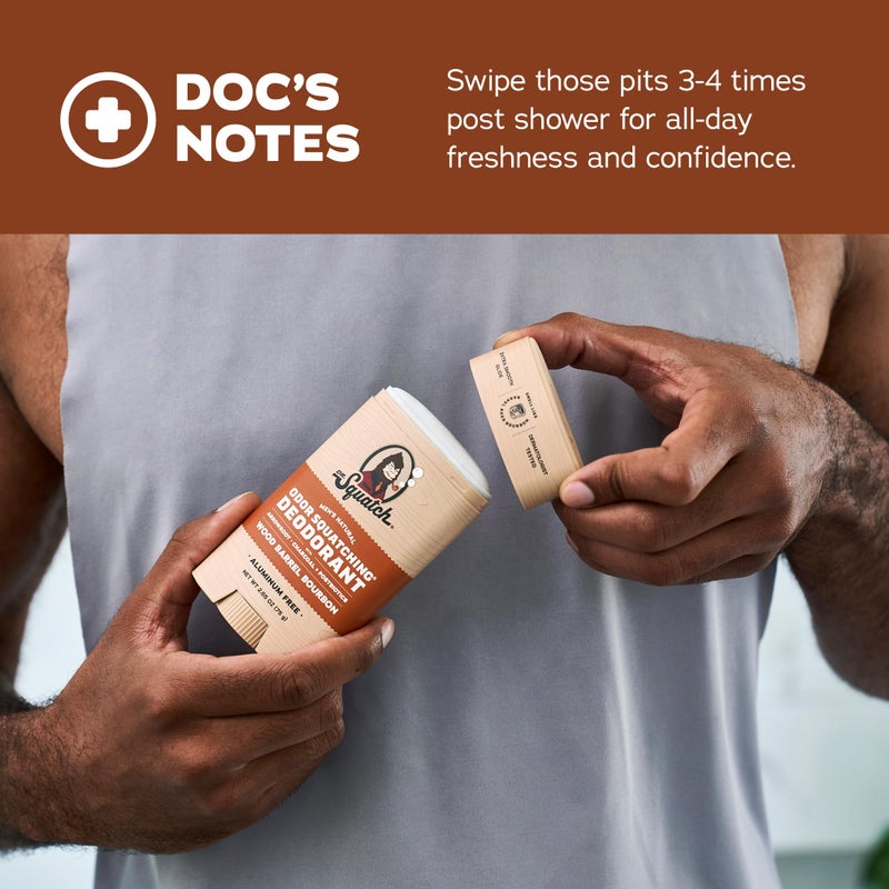 Dr. Squatch Natural Menâ€™s Deodorant â€“ Aluminum Free Natural Deodorant Men with Charcoal & Postbiotics for 72-Hour Odor Protection â€“ Wood Barrel Bourbon, 2.65oz Stick - Image 4