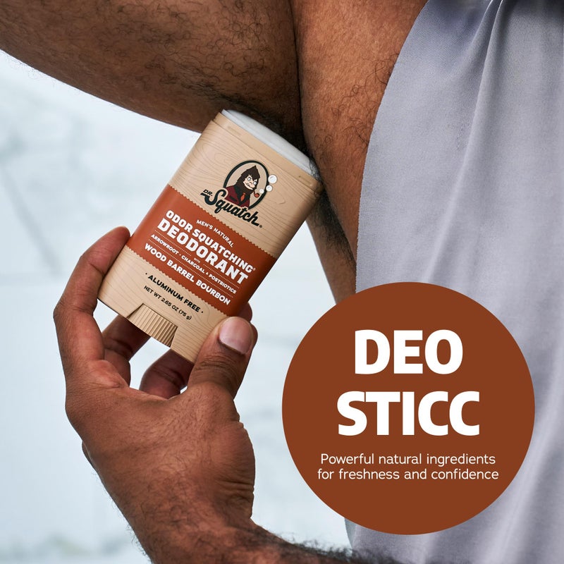 Dr. Squatch Natural Menâ€™s Deodorant â€“ Aluminum Free Natural Deodorant Men with Charcoal & Postbiotics for 72-Hour Odor Protection â€“ Wood Barrel Bourbon, 2.65oz Stick - Image 5