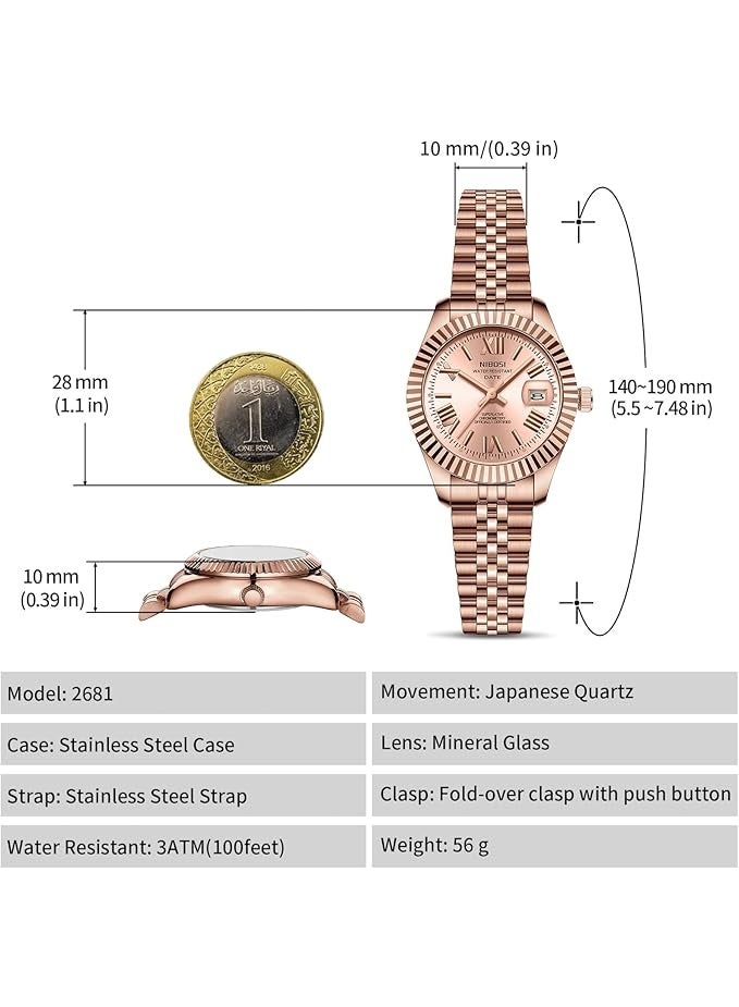 NIBOSI Women Watch Analog Quartz Stainless Steel Waterproof Classic Desiger Date Watches for Women - Image 2