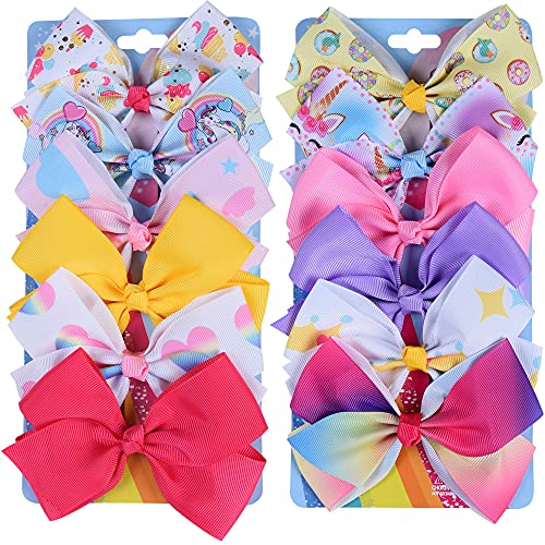 Eyegla 12Pcs Rainbow Heart Alligator Clips, Colorful Grosgrain Ribbon Hair Bows for Girls, Toddlers, Kids, and Teens - Image 1