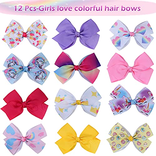 Eyegla 12Pcs Rainbow Heart Alligator Clips, Colorful Grosgrain Ribbon Hair Bows for Girls, Toddlers, Kids, and Teens - Image 3