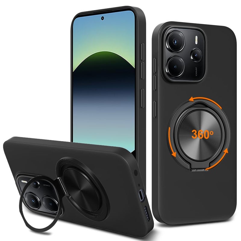 Nijiadi Compatible for Xiaomi Redmi Note 14 4G Phone Case 360 Rotatable Ring Holder KickstandStand Silicone TPU Slim fit Shockproof Protective Cover Case for Xiaomi Redmi Note 14 4G 2025 Black - Image 3