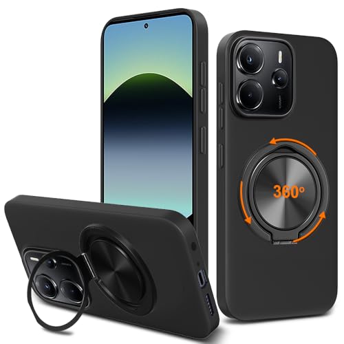 Nijiadi Compatible for Xiaomi Redmi Note 14 4G Phone Case 360 Rotatable Ring Holder KickstandStand Silicone TPU Slim fit Shockproof Protective Cover Case for Xiaomi Redmi Note 14 4G 2025 Black - Image 1