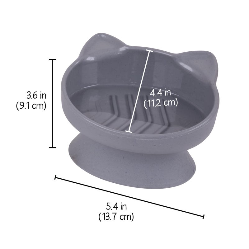 Kitty City Elevated Slow Feeder Cat Bowls (Set of 2), Whisker-Friendly Raised Cat Food Dishes with Ridges, Helps Reduce Fast Eating & Digestion Issues, Dishwasher Safe, 6.5 oz â€“ White & Gray - Image 4