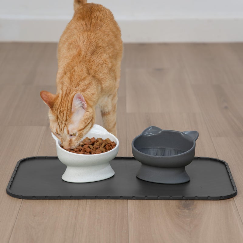 Kitty City Elevated Slow Feeder Cat Bowls (Set of 2), Whisker-Friendly Raised Cat Food Dishes with Ridges, Helps Reduce Fast Eating & Digestion Issues, Dishwasher Safe, 6.5 oz â€“ White & Gray - Image 5