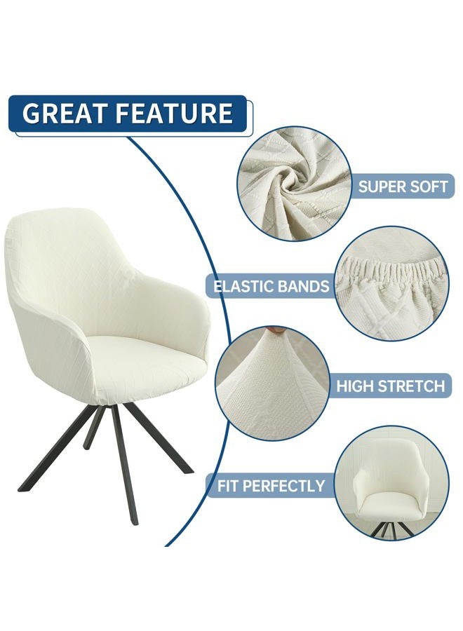 Iauddy Swivel Armchair Accent Dining Chair Cover for Office, Stretch Mid-Back Office Desk Chair Sliopcover Leisure Arm Chair Protector with arms for Living Room(1,Beige/Jacquard) - Image 2