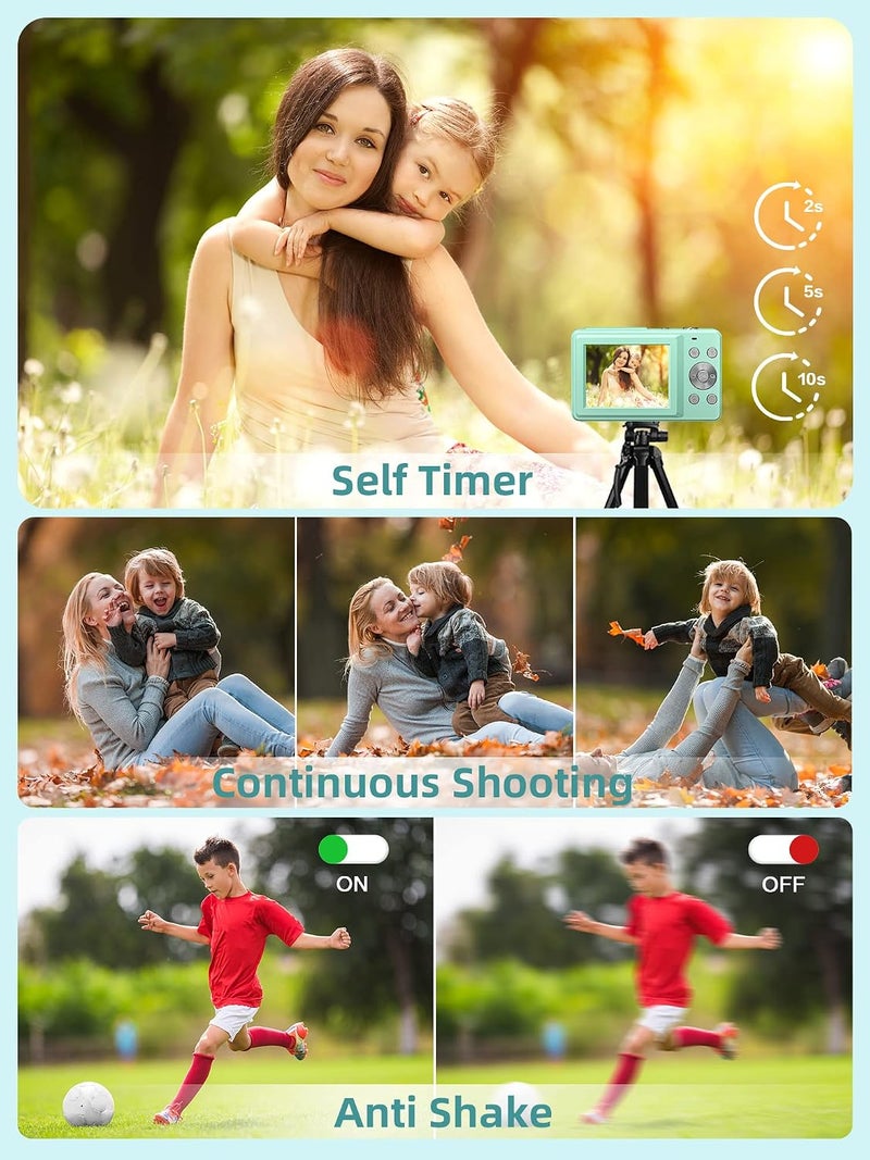 FHD 1080P Digital Cameras for Kids Boys Girls Compact Digital Point and Shoot Camera with 16X Zoom 32GB Card Small Kids Camera, Green - Image 4