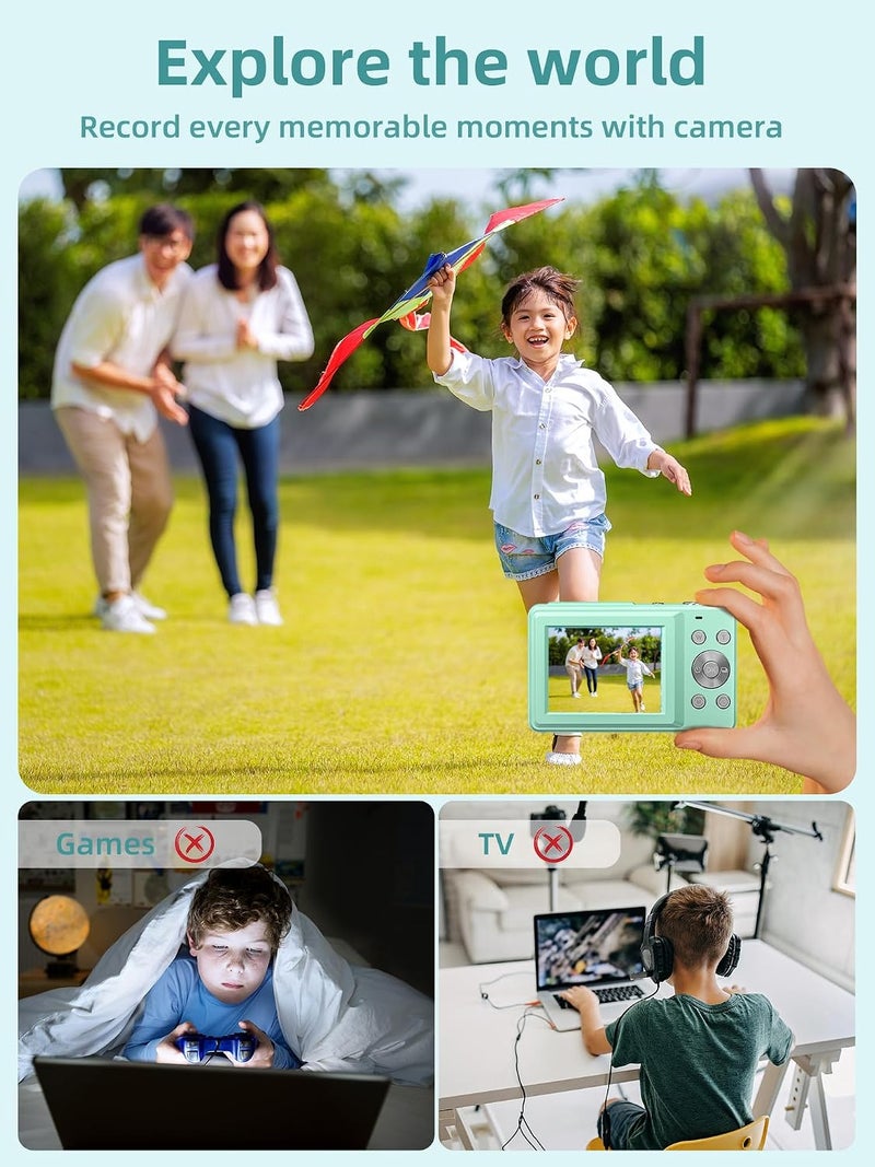 FHD 1080P Digital Cameras for Kids Boys Girls Compact Digital Point and Shoot Camera with 16X Zoom 32GB Card Small Kids Camera, Green - Image 5