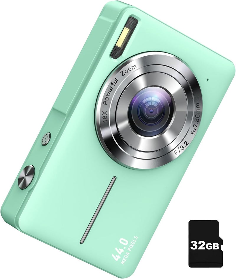 FHD 1080P Digital Cameras for Kids Boys Girls Compact Digital Point and Shoot Camera with 16X Zoom 32GB Card Small Kids Camera, Green - Image 1