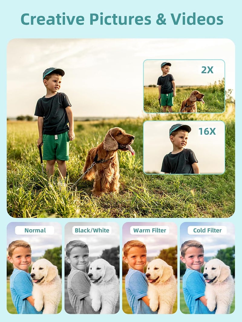 FHD 1080P Digital Cameras for Kids Boys Girls Compact Digital Point and Shoot Camera with 16X Zoom 32GB Card Small Kids Camera, Green - Image 3