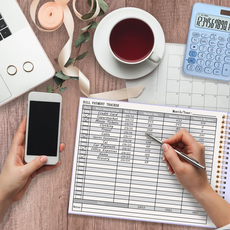 HAUTOCO Bill Tracker Notebook Monthly Bill Payment Tracker for Personal Budgeting Home Financial with 2 Storage Pocket, Payments Checklist Organizer Bill Planner 10.1 x 7.8'', Purple - Image 4