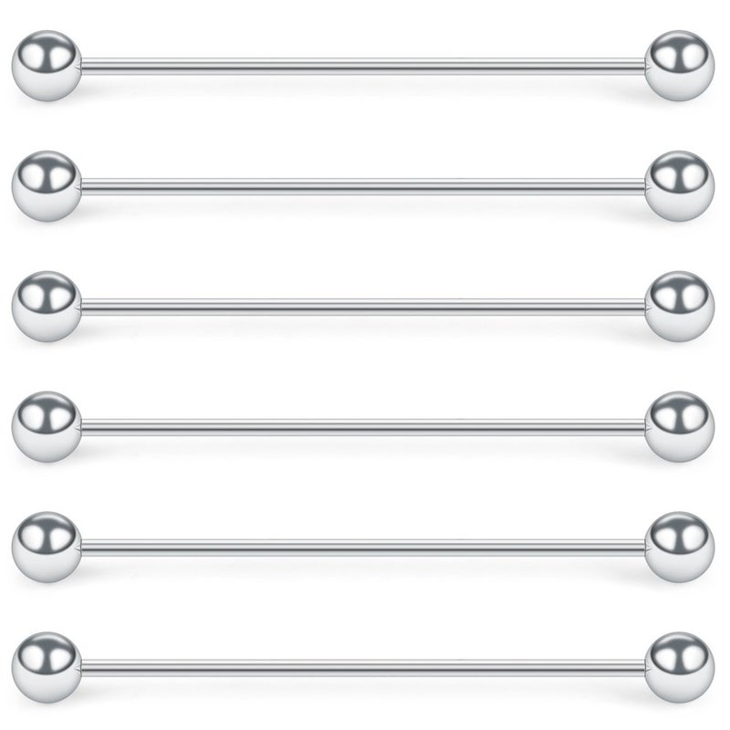 SCERRING 6PCS 16G Industrial Barbell Cartilage Earring Body Piercing Jewelry 1 5/8"(40mm) - Silver - Image 1