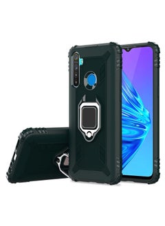 HuHa Case Cover For Realme Narzo 10 Carbon Fiber Protective Case with 360 Degree Rotating Ring Holder Green 