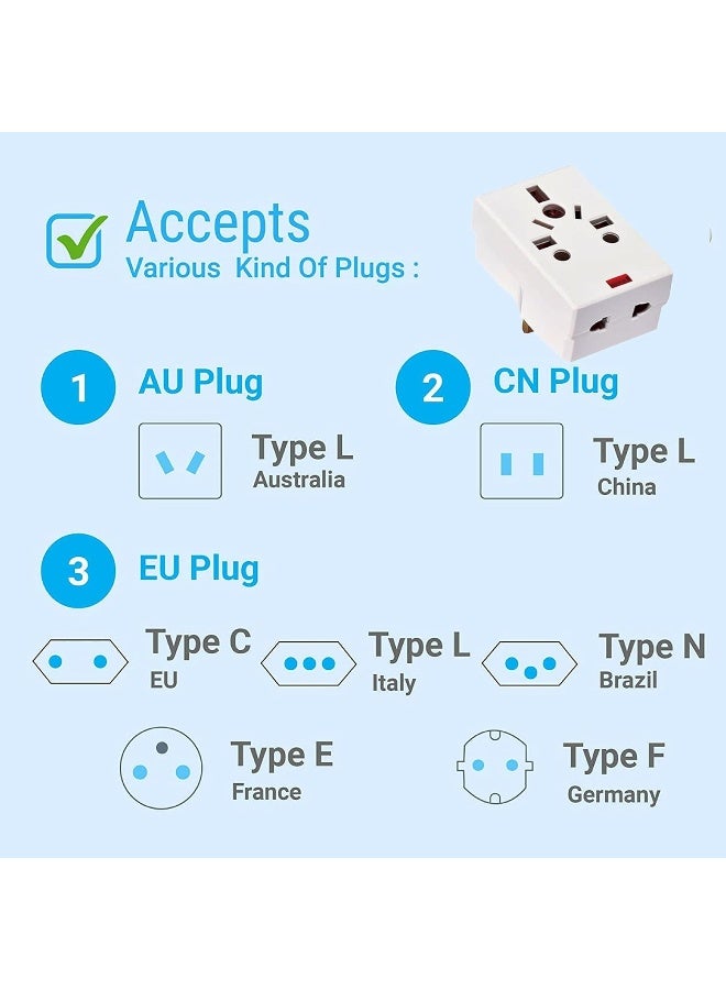 ECVV 03 Way Adapter with Square-Pin, Universal Socket with Light And 13A Fuse. Travel Adaptor for KSA/UAE/UK/HK, AC Power Plug for US/AU/JP/CN, 3 Pin plug adapter. - Image 3