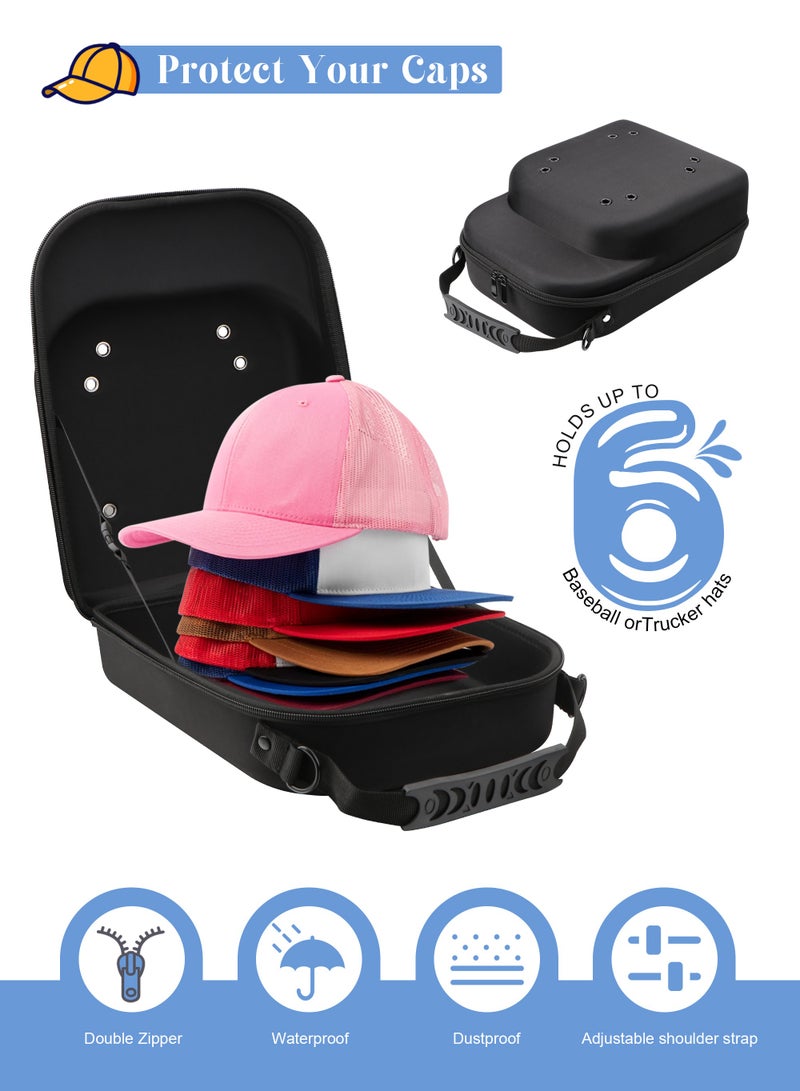 HomarKet Hard Hat Case for Baseball Caps - Cap Storage for Baseball Caps with Carrying Handle & Shoulder Strap - This Organizer Holder Protects up to 6 Hats - Perfect for Traveling & At-Home Storage - Image 1