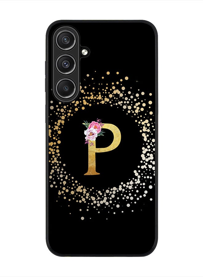 Stylizedd Rugged Black Edge case for Samsung Galaxy S23 FE, Slim fit Flexible   Custom Monogram Initial Letter Floral Pattern Alphabet - P (Black) - Image 1