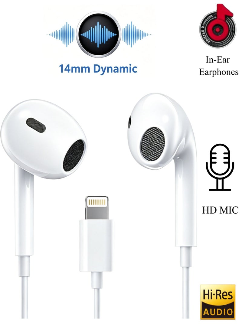 WEKOME Type-L Wired Earphones with Microphone and In-line Control, Half In-Ear HiFi Sound Wired Headphones for Smartphones and Digital Devices - Image 1