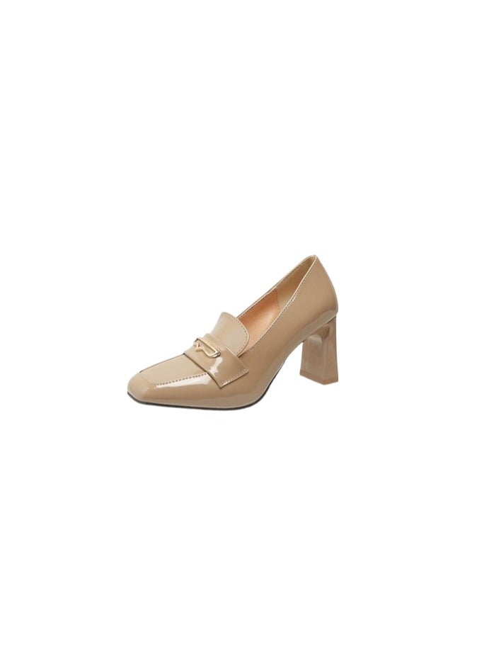 roaiss Business Thick Heel Loafers For Women, Professional Crisp Patent Leather Mary Jane Shoes Fashionable And Versatile Shallow Leather Shoes  - Image 1