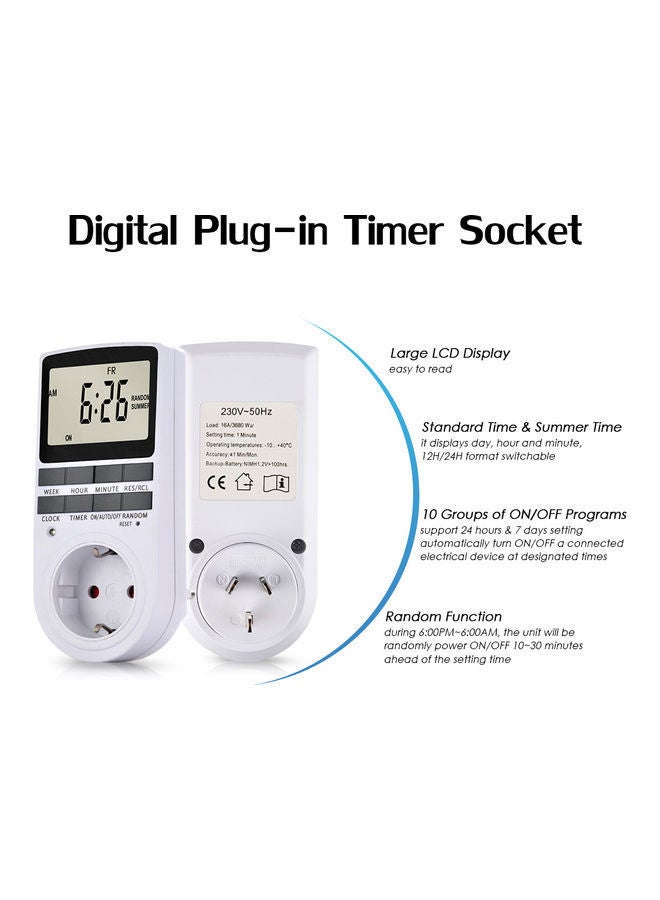 NIBEMINENT Digital Plug-in Timer Socket White  - Image 3