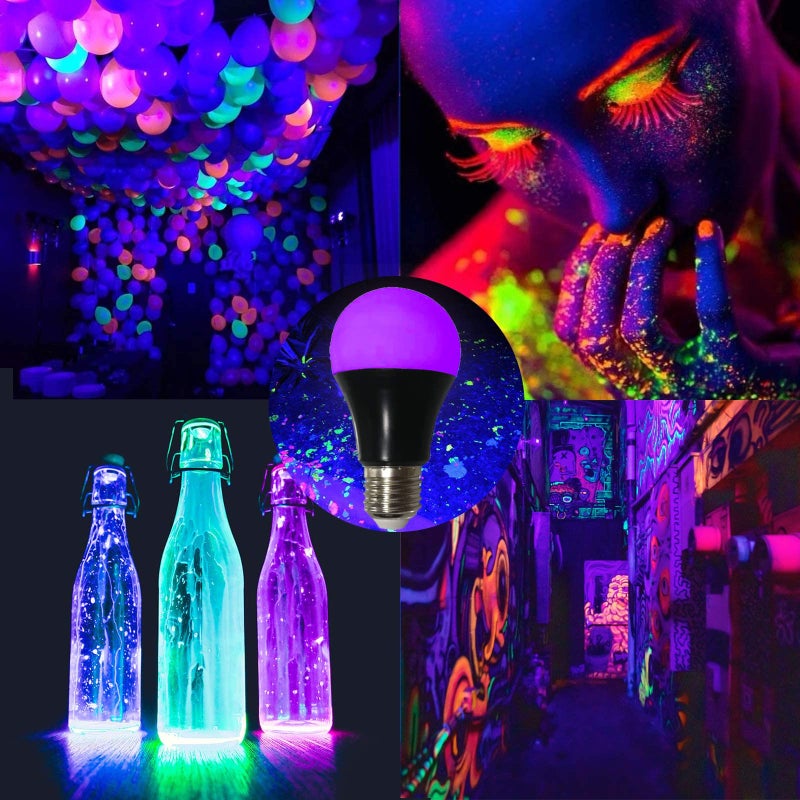 CICINY UV LED Black Light Bulbs 2 Pack, A19 E26 8W Blacklight Bulb for Glow in The Dark, UVA Level 385-400nm, Blacklight Light Bulbs for Parties Body Paint Fluorescent Poster Pet Stains - Image 3