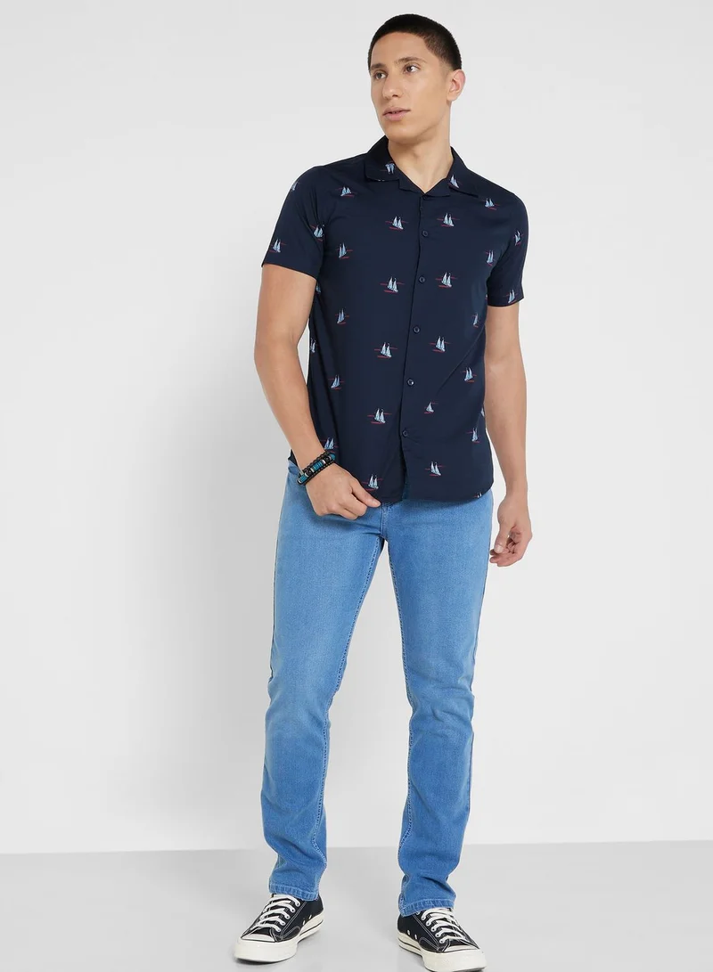 Seventy Five Pure Cotton Printed Casual Shirt With Half Sleeve And Resort Collar