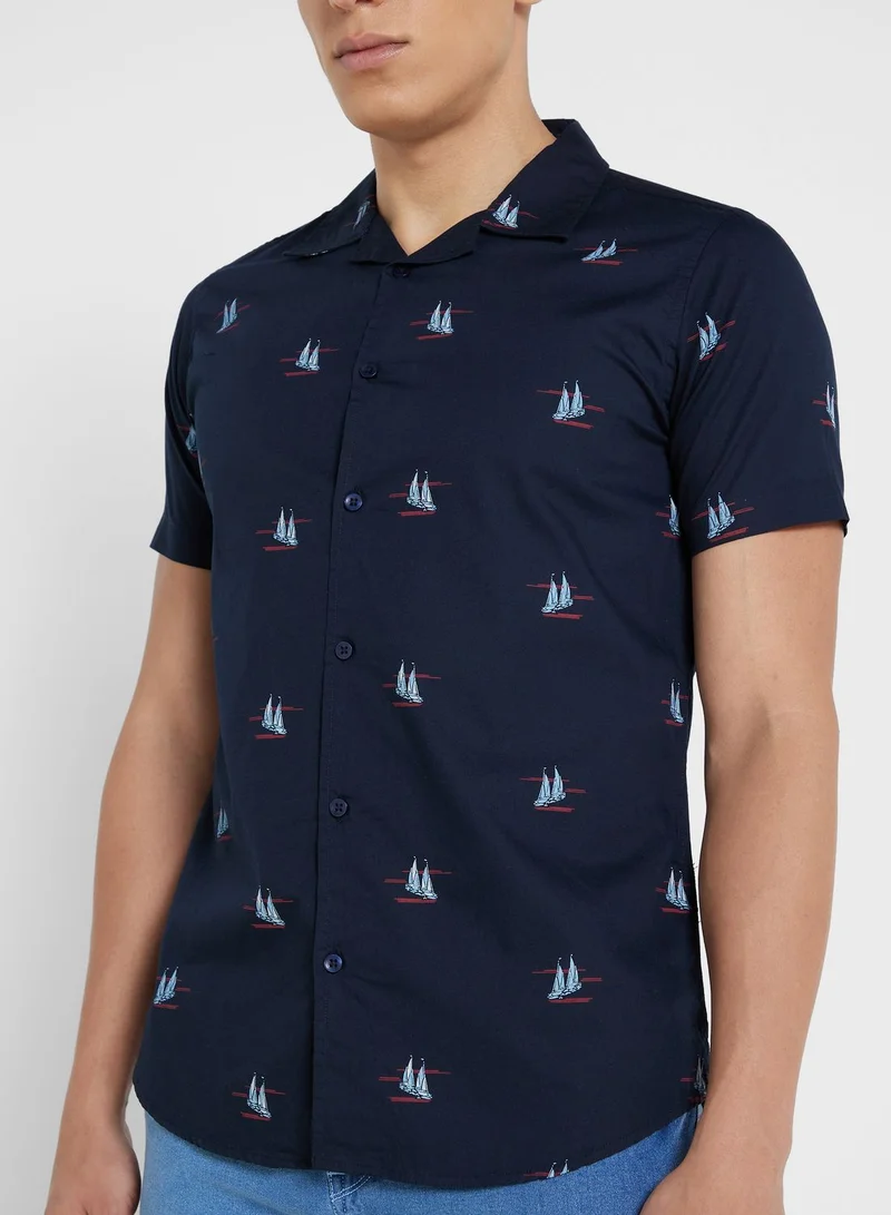 Seventy Five Pure Cotton Printed Casual Shirt With Half Sleeve And Resort Collar