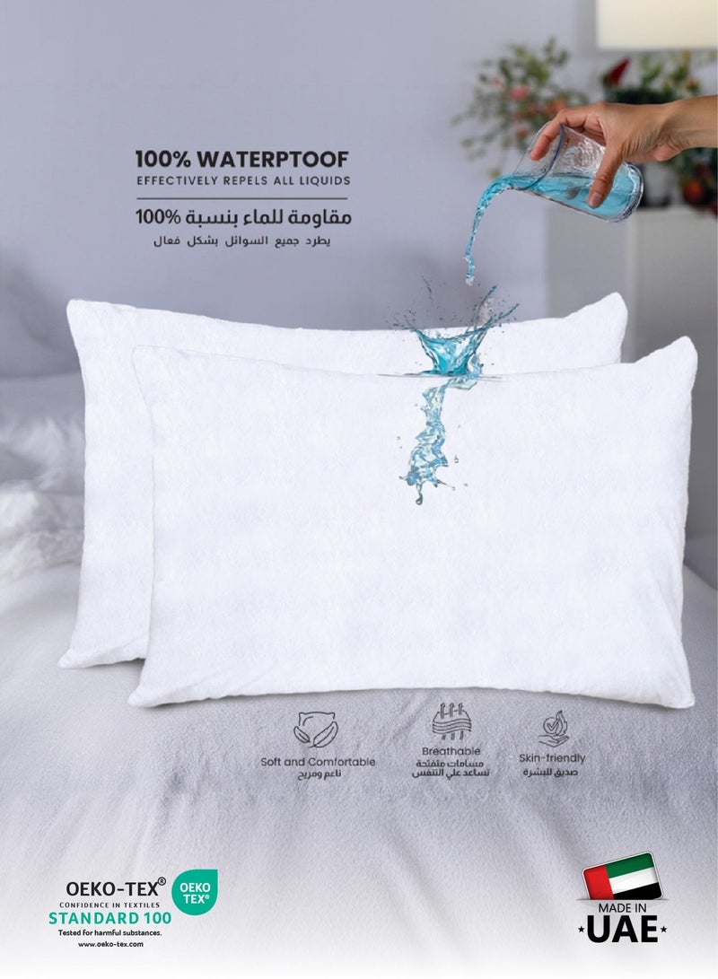 كوتون هوم Cotton Home® Coral Fleece 100٪ واقي وسادة مقاوم للماء بسحاب مقاس قياسي 50 × 75 سم، 20 × 60 بوصة، غطاء وسادة مقاوم لحشرات السرير، عبوة بيضاء مضادة للحساسية 1 - Image 2