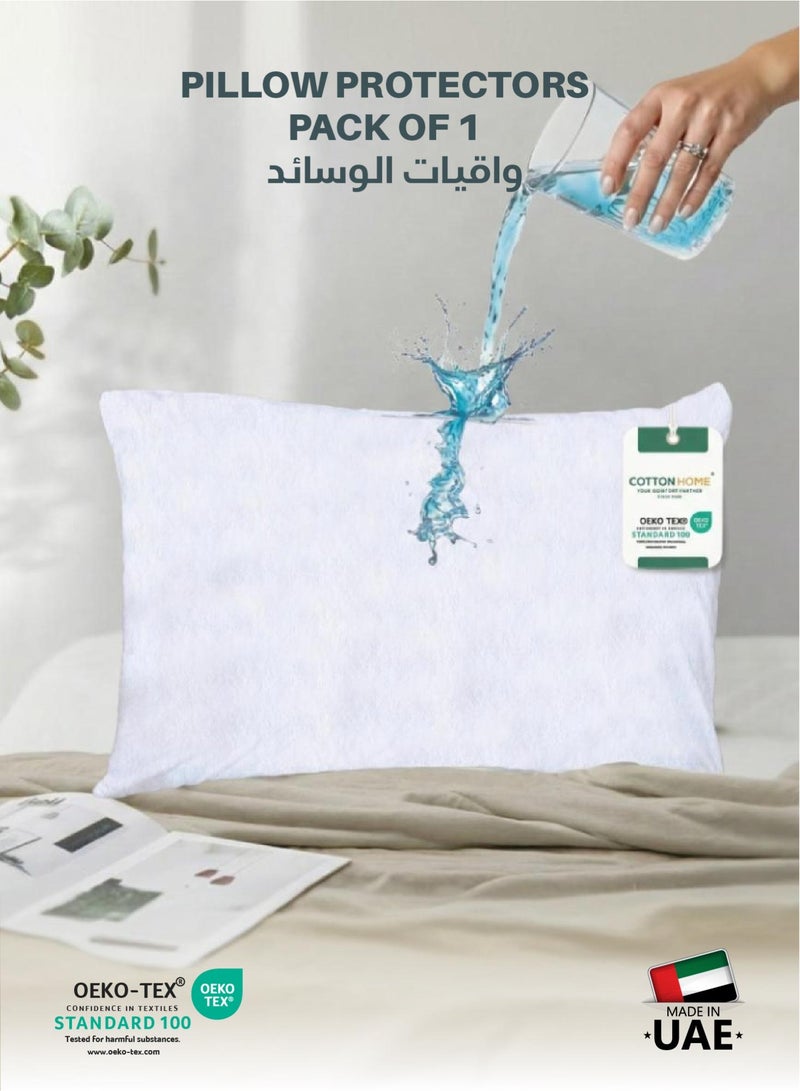 كوتون هوم Cotton Home® Coral Fleece 100٪ واقي وسادة مقاوم للماء بسحاب مقاس قياسي 50 × 75 سم، 20 × 60 بوصة، غطاء وسادة مقاوم لحشرات السرير، عبوة بيضاء مضادة للحساسية 1 - Image 1