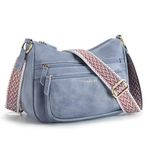 Missnine Crossbody Bags for Women, Medium Size Purses With Wide Shoulder Strap, Leather Trendy Cross Body Shoulder Handbags - Image 1
