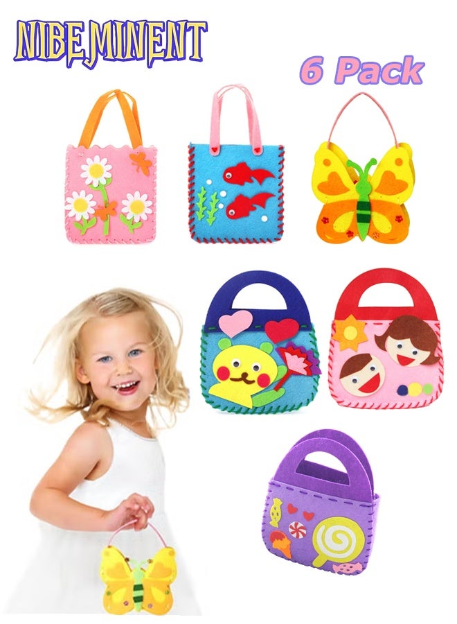 NIBEMINENT 6 Pack Children Small Sewing Kit, Childrens Sewing Kits for Beginners, Kids Beginners Felt Craft Kit, Fabric DIY Crafts Handbag (6 Patterns)  - Image 1
