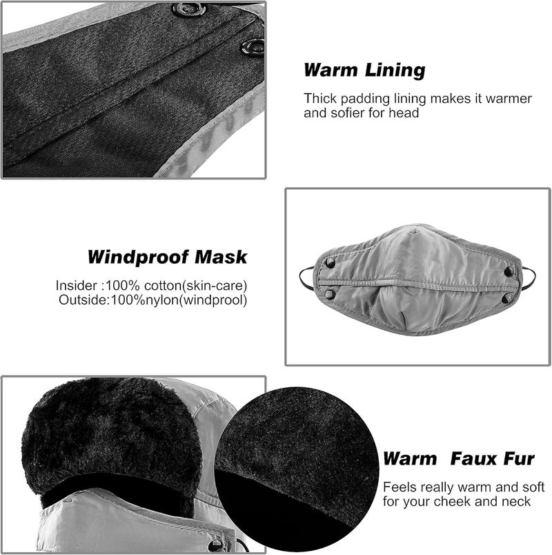 KOOLSOLY Trooper Trapper Hat,Winter Ski Hat with Winter Ear Flap and Ski Windproof Mask - Image 4