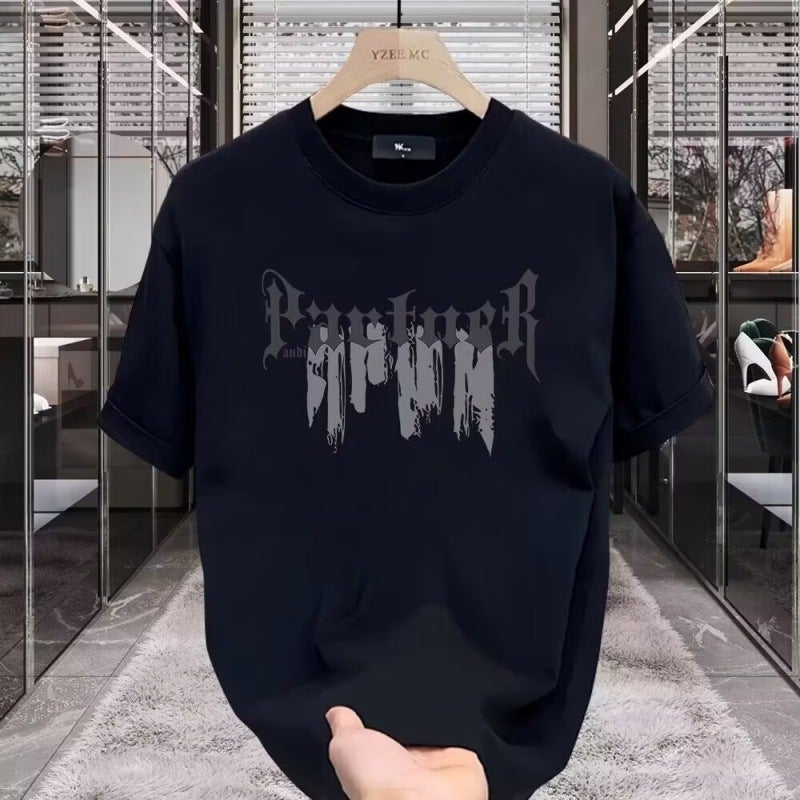 Men'S Trendy Short-Sleeved Heavy T-Shirt 2024 All-Match Top Korean-Style Base Shirt Trendy Printed T-Shirt - Image 1