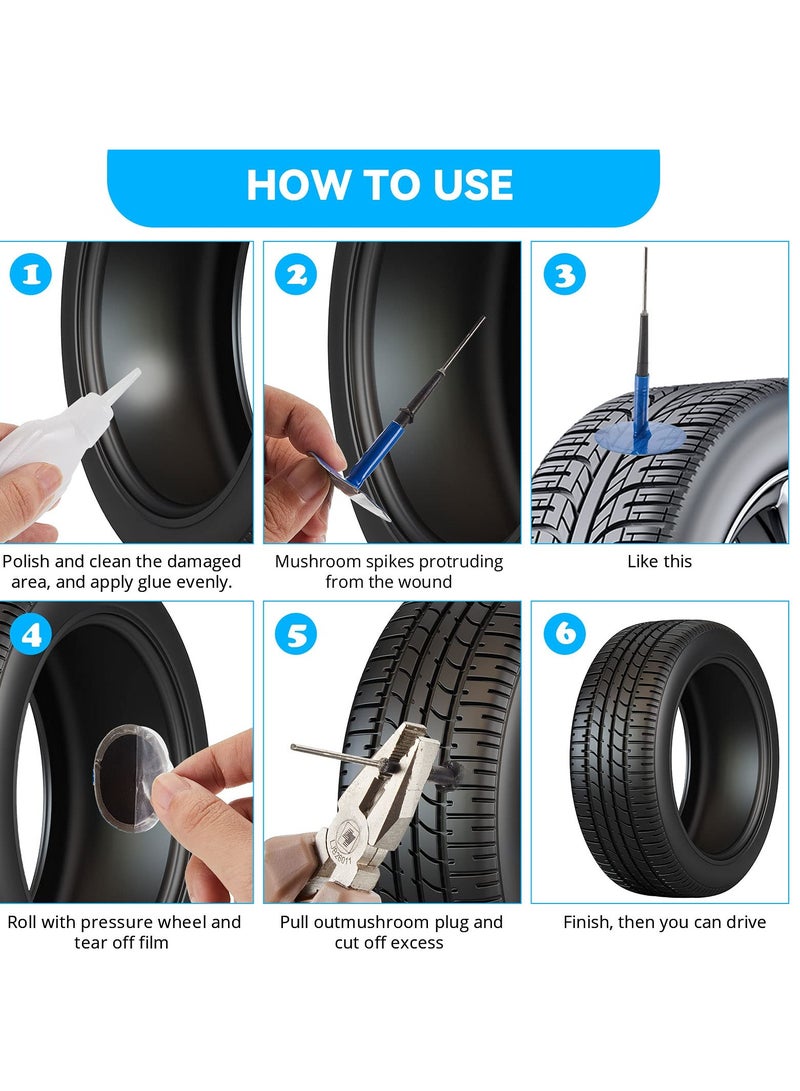 Zikra 24 Pieces Tire Patches, Kit Rubber Tire Repair Patch Mushroom Plug Kit Rubber Puncture Repair Plug Nail Tire Repair Film Car Tire Repair Patch Roller for Vehicle - Image 5
