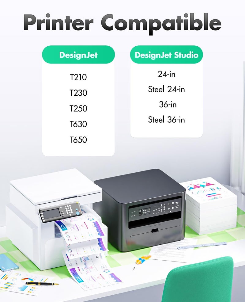 Zstint 712 712XL Ink Cartridges set 4-Pack High Yield Replacement for HP 712 712XL Ink Compatible with HP Color DesignJet T650 T630 T230 T210 Studio Plotter Printers (80-ml Black + 29-ml Cyan/Magenta/Yellow) - Image 2