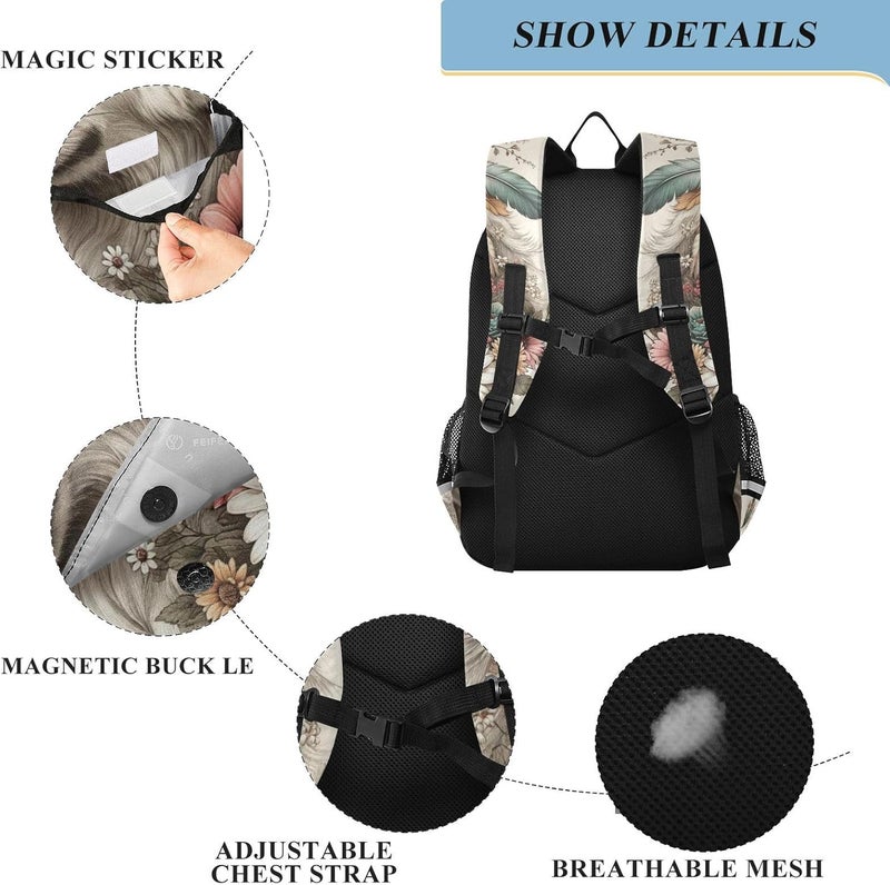 senya Wolf Backpack for Boys Girls Flower Dreamcatcher Wolf Backpack Students Bookbag Daypack for School Primary Teens A01E23034 - Image 3