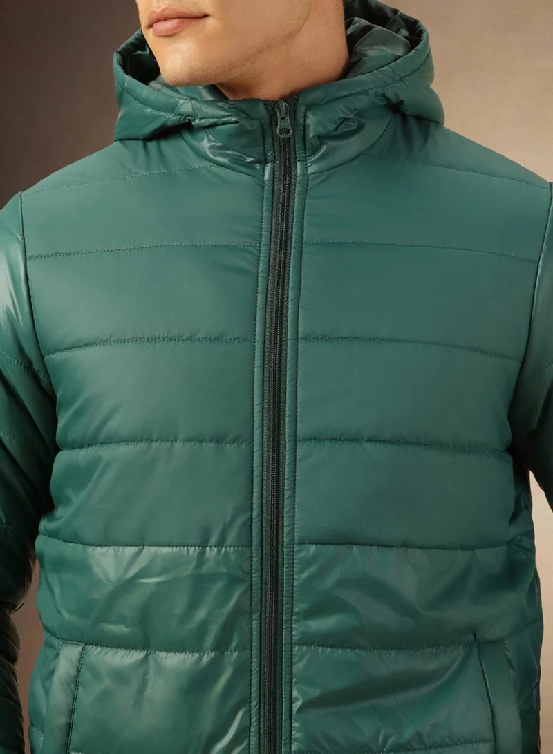 Dennis Lingo Men's Green 100% Polyester Solid Regular Fit Jacket