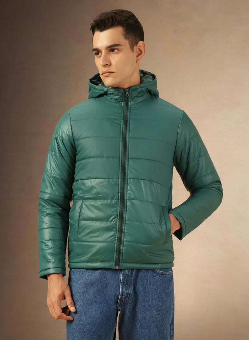 Dennis Lingo Men's Green 100% Polyester Solid Regular Fit Jacket