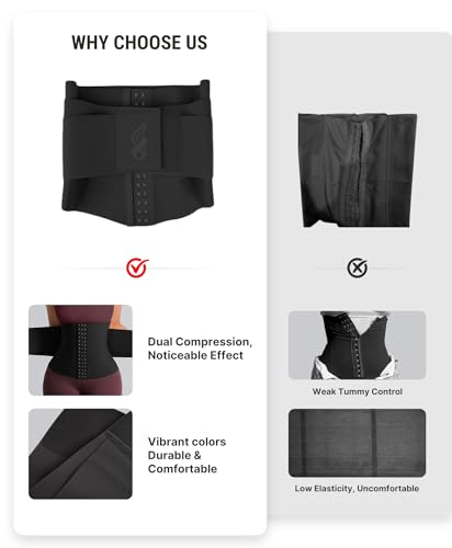 FeelinGirl Womens' Waist Trainer Tummy Control Waist Cincher Trimmer Belt with Hooks Steel Bones Slim Workout Girdle Black - Image 5