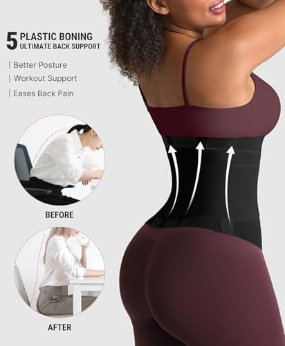 FeelinGirl Womens' Waist Trainer Tummy Control Waist Cincher Trimmer Belt with Hooks Steel Bones Slim Workout Girdle Black - Image 3